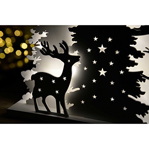 Decoración de Navidad WeRChristmas para Mesa, Escena preiluminada con árbol y Renos, de Madera, 46 cm, Color Blanco