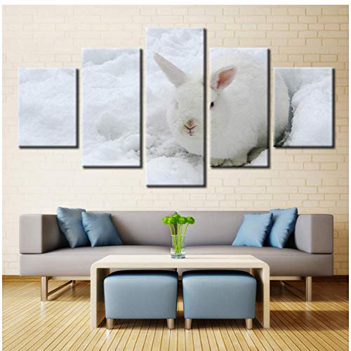 Decoración para el hogar Pinturas sobre lienzo 5 paneles Conejo Blancanieves Imágenes Carteles e impresiones en la pared Sin marco-40X60Cmx2_40X80Cmx2_40X100Cmx1