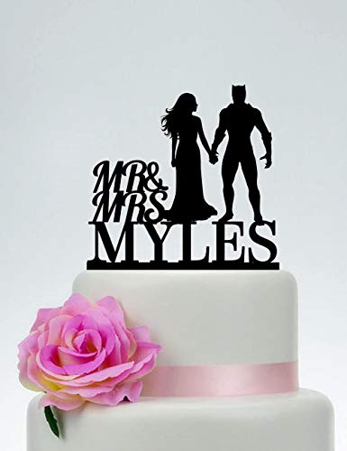 Decoración para tarta, diseño de pantera negra con texto en inglés "Mr and Mrs", para tarta de novia y novio, ideal para bodas