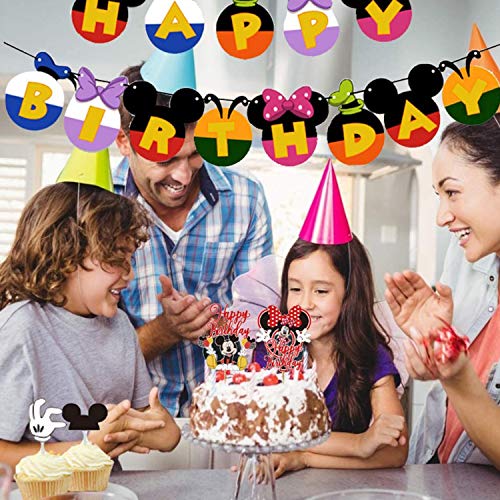 Decoraciones de cumpleaños de Mickey Mouse Banner de Happy Birthday Adorno Pastel Globos de lunares para la fiesta Temática de Mickey Mouse