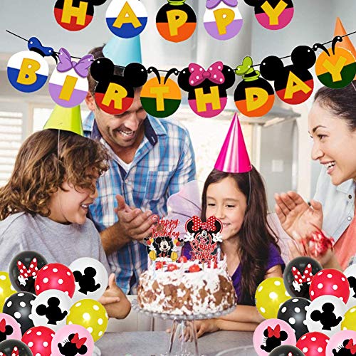 Decoraciones de cumpleaños de Mickey Mouse,39 PCS Banner de Happy Birthday adorno de pastel Globos de lunares para la fiesta temática de Mickey Mouse