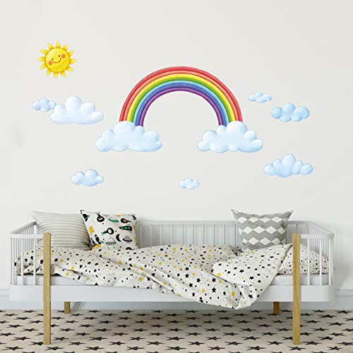 DECOWALL DA-1913 Arcoiris y nubes Vinilo Pegatinas Decorativas Adhesiva Pared Dormitorio Salón Guardería Habitación Infantiles Niños Bebés