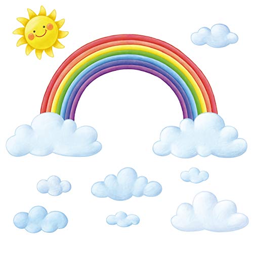 DECOWALL DA-1913 Arcoiris y nubes Vinilo Pegatinas Decorativas Adhesiva Pared Dormitorio Salón Guardería Habitación Infantiles Niños Bebés