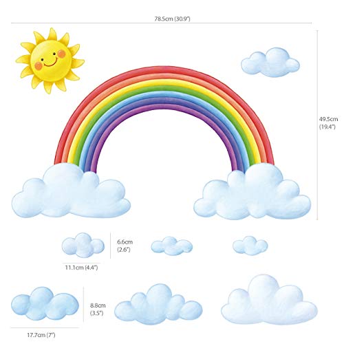 DECOWALL DA-1913 Arcoiris y nubes Vinilo Pegatinas Decorativas Adhesiva Pared Dormitorio Salón Guardería Habitación Infantiles Niños Bebés