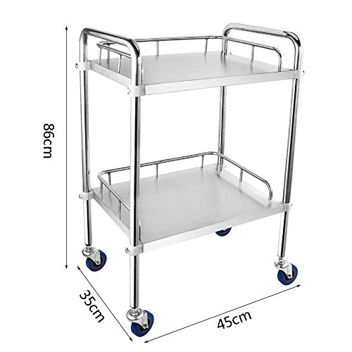 DEE Carros de Almacenamiento Médico, Carrito de Servicio Doméstico, Estante de Acero Inoxidable de 2 Estantes, Trolley Médico, Soporte de Metal para Almacenamiento de Peluquería, Capacidad de 70 Kg.