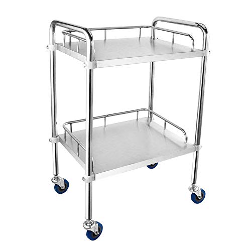 DEE Carros de Almacenamiento Médico, Carrito de Servicio Doméstico, Estante de Acero Inoxidable de 2 Estantes, Trolley Médico, Soporte de Metal para Almacenamiento de Peluquería, Capacidad de 70 Kg.