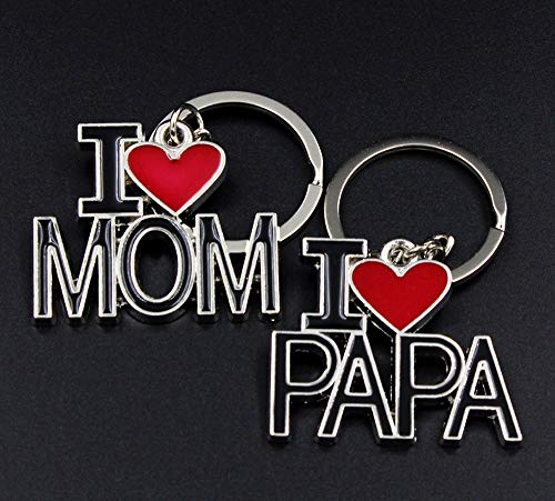 Deesos 2 piezas llavero regalo del día del padre regalo del día de la madre,"I Love PAPA" y"I Love MOM" llavero el mejor regalo de cumpleaños y aniversario de los padres