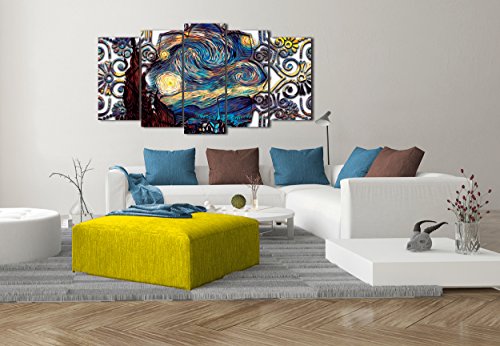 DekoArte 435- Cuadros Modernos Impresión de Imagen Artística Digitalizada | Lienzo Decorativo para Tu Salón o Dormitorio | Estilo Abstractos Arte Van Gogh La Noche Estrellada | 5 Piezas 200x100cm XXL