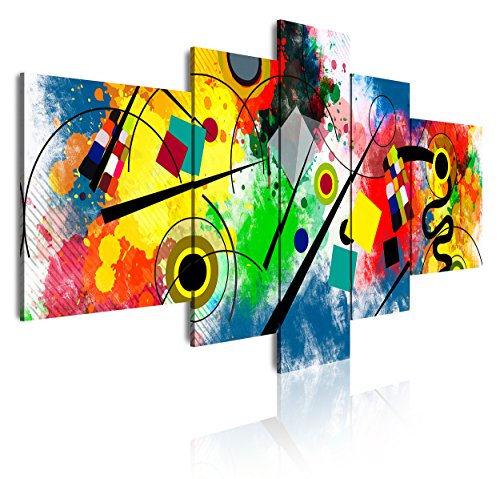 DekoArte 438 - Cuadros Modernos Impresión de Imagen Artística Digitalizada | Lienzo Decorativo para Tu Salón o Dormitorio | Estilo Abstractos Moderno Arte Kandinsky Rojo Azul | 5 Piezas 180x85cm XXL