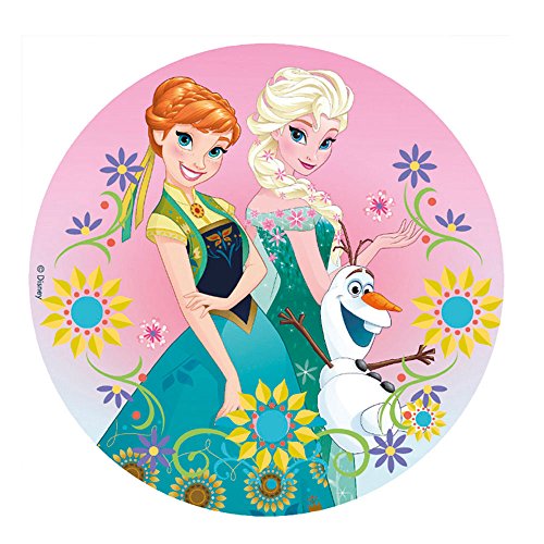 Dekora-231270 Decoracion Tartas de Cumpleaños Infantiles en Disco de Oblea Frozen con Anna y Elsa-20 cm de Diámetro, Multicolor (231270)