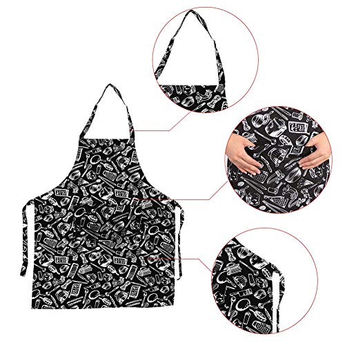 Delantal de Cocina Unisex con Cuello Ajustable, 5 patrones para Hombres y Mujeres Delantal con 2 bolsillos para la cocina restaurante(#3 Cook Tools)