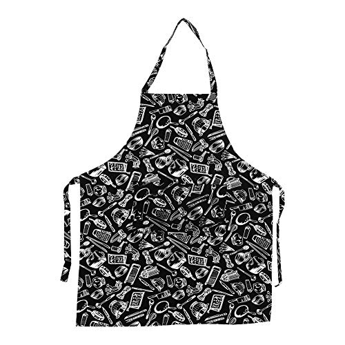 Delantal de Cocina Unisex con Cuello Ajustable, 5 patrones para Hombres y Mujeres Delantal con 2 bolsillos para la cocina restaurante(#3 Cook Tools)