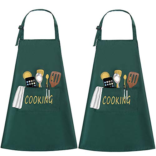 Delantales de Cocina 2 Piezas con Bolsillo Delantal Impermeables para Hombre Mujer Delantale Ajustables para Jardinería Restaurante Barbacoa Cocinar Hornear