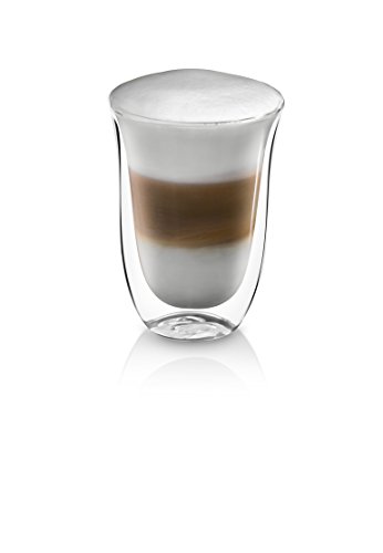 De'Longhi Juego de 2 vasos premium para café latte macchiato, apto para lavavajillas, pared doble vidrio templado, transparente, 220 ml