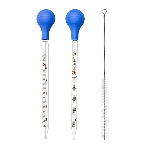 DESON 3pcs Pipetas Cuentagotas, Pipetas Laboratorio Graduadas, 5ml 10ml, Tapa de Goma, con Cepillo