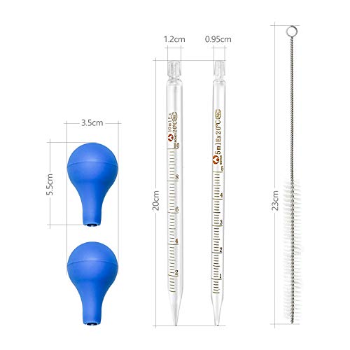 DESON 3pcs Pipetas Cuentagotas, Pipetas Laboratorio Graduadas, 5ml 10ml, Tapa de Goma, con Cepillo