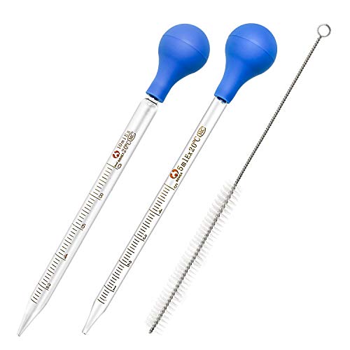 DESON 3pcs Pipetas Cuentagotas, Pipetas Laboratorio Graduadas, 5ml 10ml, Tapa de Goma, con Cepillo