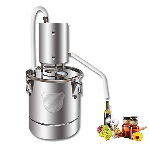 Destilador Moonshine Still Distiller 10L Destilador de agua de acero inoxidable Tubo de cobre Kit de elaboración casera de cerveza Termómetro incorporado para bricolaje Whisky Vino Brandy Sliver