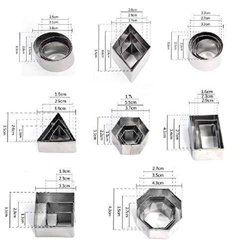 DEVIN0705-24 troqueles geométricos de acero inoxidable para cortar (pasteles, masa, corteza de pastel, fruta, fondant, arcilla)