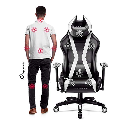 Diablo X-Horn Silla Gaming Oficina Gamer Apoyabrazos 3D Cojín Ajustable Diseño Ergonómico Cuero Sintético Función de Inclinación (Negro-Blanco, Normal)