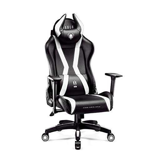 Diablo X-Horn Silla Gaming Oficina Gamer Apoyabrazos 3D Cojín Ajustable Diseño Ergonómico Cuero Sintético Función de Inclinación (Negro-Blanco, Normal)