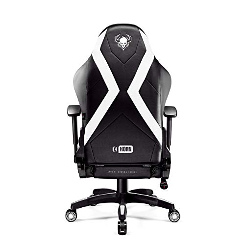 Diablo X-Horn Silla Gaming Oficina Gamer Apoyabrazos 3D Cojín Ajustable Diseño Ergonómico Cuero Sintético Función de Inclinación (Negro-Blanco, Normal)