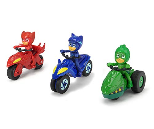 Dickie- PJ Mask 3 Motos de Juguete con Personaje, Multicolor (3143003)