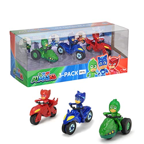 Dickie- PJ Mask 3 Motos de Juguete con Personaje, Multicolor (3143003)