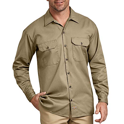 Dickies Hemd Longsleeved Work Shirt Camiseta de Trabajo, Caqui (Khaki), S para Hombre