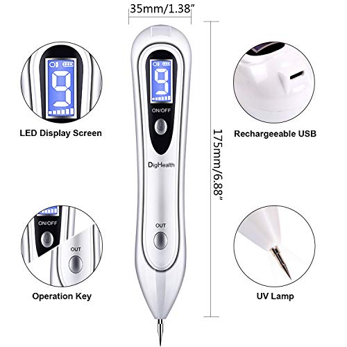 DigHealth Manchas Cara Eliminación, Spot eraser pro, Mole remover pen pluma de pecas, eliminación lunares con Intensidad de 9 Niveles, Mole Manchas Oscuras para Pecas de Tatuaje, LED y luz direcional