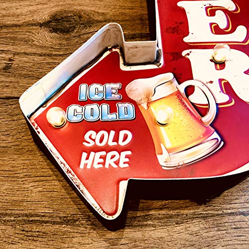 DiiliHiiri Cartel Retro Luminoso Cerveza Bar Vintage Letrero Metálico Artesania Accesorios Decoración Hogar (Ice Cold Beer Arrow)
