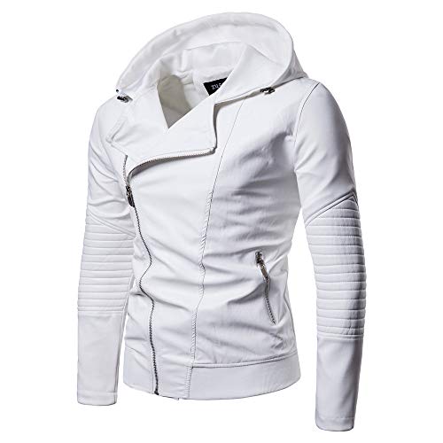 Discountl - Chaqueta de piel sintética con capucha para hombre Blanco blanco XL