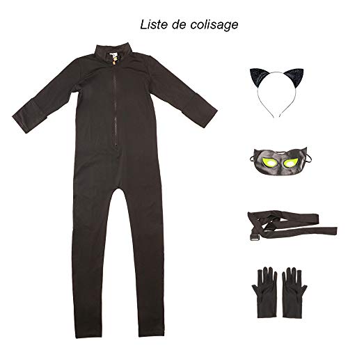 Disfraz de Cat Noir Niños, Máscara Diadema Manga Larga Monos Actuación Cumpleaños Halloween Carnaval Navidad Regalo Cosplay (Negro, Medium)