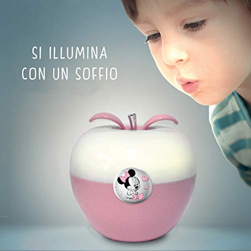 Disney - Minnie Mouse - Lampara nocturna infantil LED de mesita de noche - Se enciende mágicamente soplando - Con detalles plateados - Perfecto como regalo para bebés - Varios colores