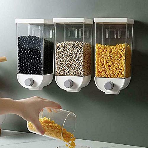 Dispensadores de alimentos montados en la pared, cereales de fácil prensa, granos de caramelo, nueces, contenedores de almacenamiento de alimentos secos, 3 piezas