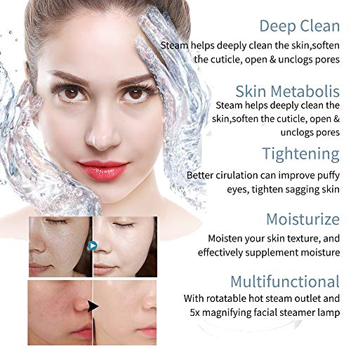 Dispositivo de vaporizador facial 2 en 1, lámpara de vaporizador facial LED 5X con lupa, máquina de belleza de ozono caliente, equipo de belleza para el cuidado de la piel para uso en el hogar de Salo