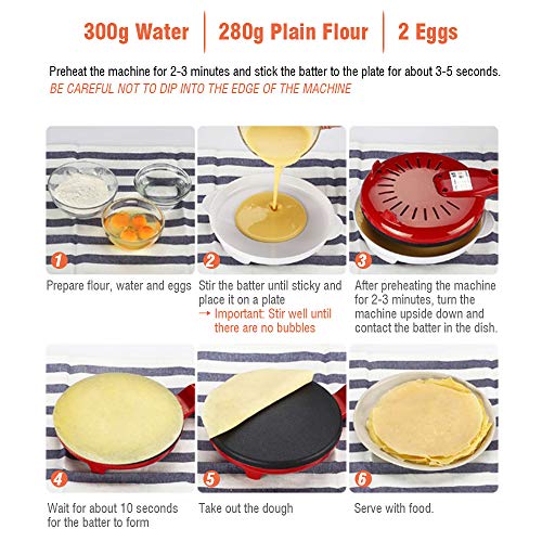 DIYARTS Crepera Eléctrico Antiadherente Para Pizza Pancake Placa De CoccióN Food Herramienta De Cocción Para Blintzes Huevo Bacon（650W,220V）