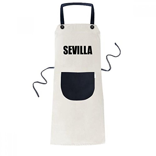 DIYthinker Nombre Sevilla españa Ciudad cocinar Bolsillo Mujeres Babero Ajustable Cocina Beige Delantal Hombres Regalo Chef 70cm x 67cm Negro