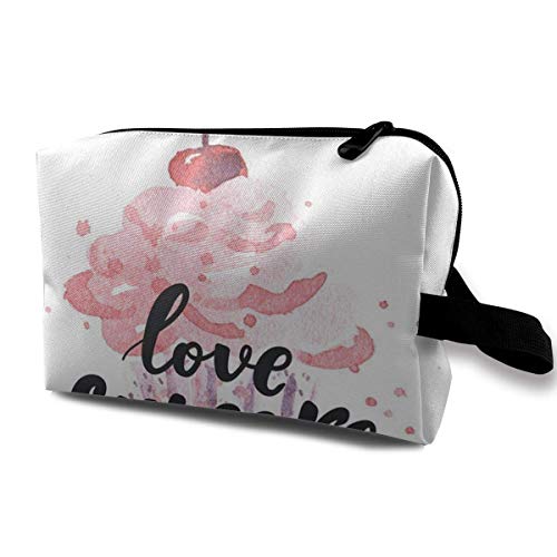 DJNGN Bolsas de maquillaje para mujeres, bolsa de maquillaje de viaje, pequeña bolsa de cosméticos Rosa San Valentín acuarela dulce magdalena y letras hornear panadería