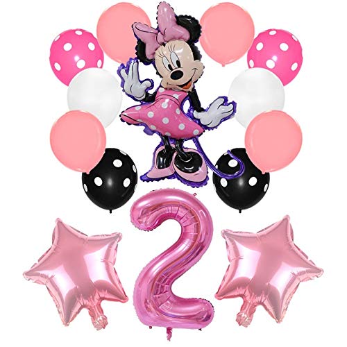 Djujiabh Globo 14pcs Globos Ducha Fiesta de cumpleaños de Mickey Mouse Decoración bebé de 32 Pulgadas Globo Número del Lunar Globos (Color : Minnie 2)