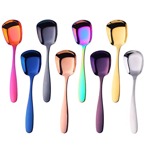 Do Buy 8 Colores Cuchara sopera cuchara Acero Inoxidable Cuchara postre Cuchara Cuchara de pastel 8 piezas