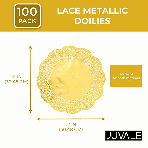 Doilies de papel de encaje – redondo, metálico (12 x 12 pulgadas, oro, 100 unidades)