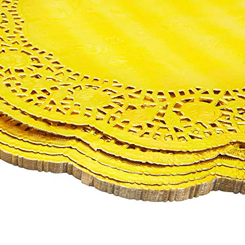 Doilies de papel de encaje – redondo, metálico (12 x 12 pulgadas, oro, 100 unidades)