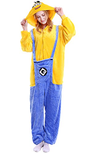 Dolamen Adulto Unisexo Onesies Kigurumi Pijamas, Mujer Hombres Traje Disfraz Animal Pyjamas, Ropa de Dormir Halloween Cosplay Navidad Animales de Vestuario (Large (65 "-68.8"), Minions)