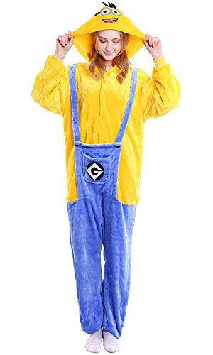 Dolamen Adulto Unisexo Onesies Kigurumi Pijamas, Mujer Hombres Traje Disfraz Animal Pyjamas, Ropa de Dormir Halloween Cosplay Navidad Animales de Vestuario (Large (65 "-68.8"), Minions)