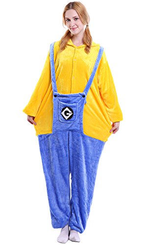 Dolamen Adulto Unisexo Onesies Kigurumi Pijamas, Mujer Hombres Traje Disfraz Animal Pyjamas, Ropa de Dormir Halloween Cosplay Navidad Animales de Vestuario (Large (65 "-68.8"), Minions)