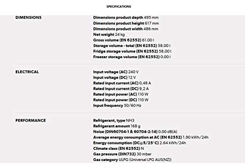 Dometic Combicool RF60 Frigorífico de Absorción 61 Litros 12/230V y Gas 30 Mbar