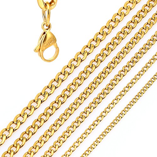 DonDon Collar de Acero Inoxidable masivo de Color Oro para Hombres Longitud 52 cm - Ancho 0,8 cm