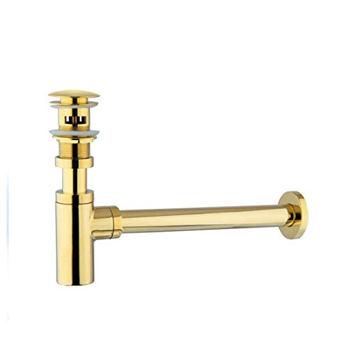 DONGCY Tapones de Desagüe Sifón Tipo Botella Separador de Agua Tubo Entrada Contador Lavabo Pared Cobre Amarillo,Gold