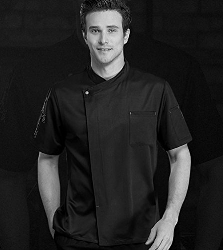 Dooxii Unisexo Mujeres Hombre Verano Manga Corta Camisa de Cocinero Transpirable Chaquetas de Chef Uniforme Cocina Restaurante Occidental Negro M